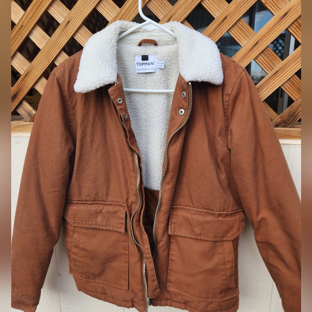 Topman Brown Sherpa Lined Jacket